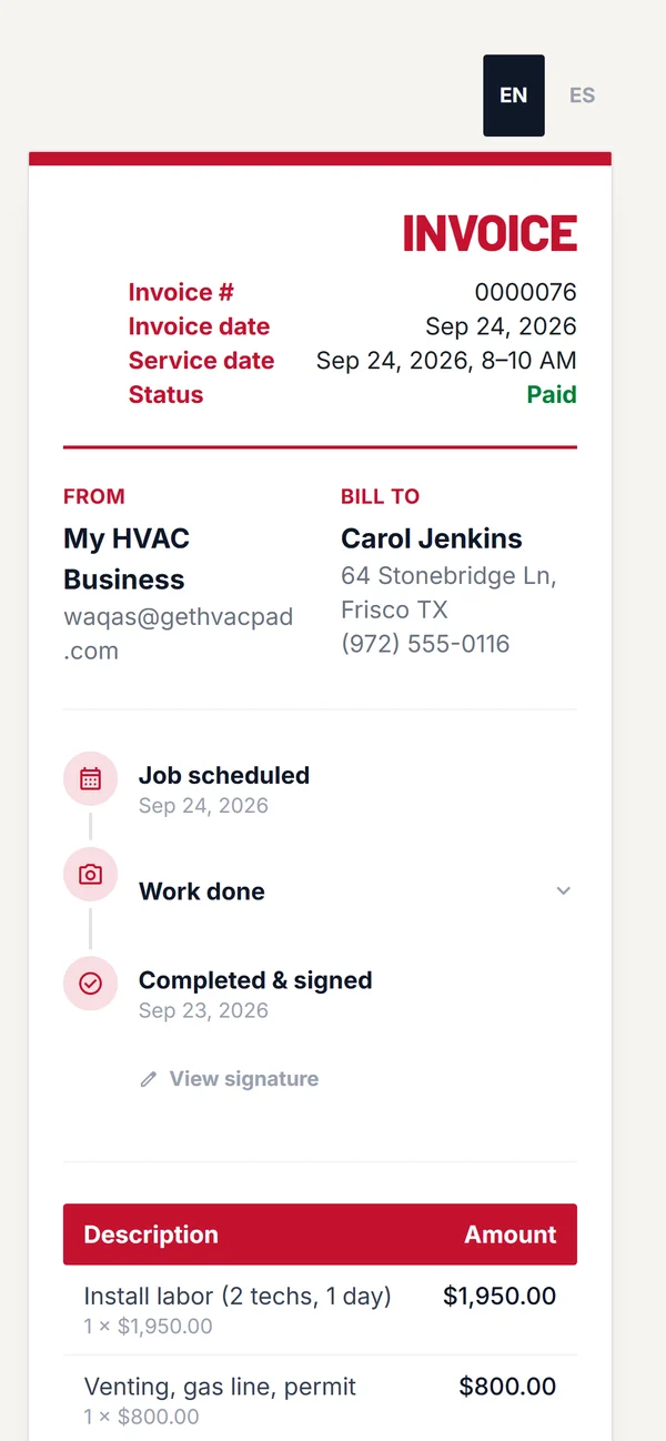 The invoice your customer gets